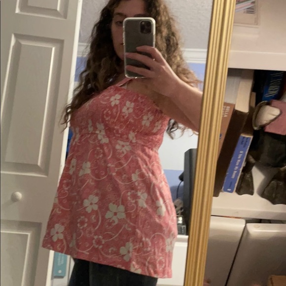 Hot pink Hawaiian floral babydoll tank - Picture 2 of 2